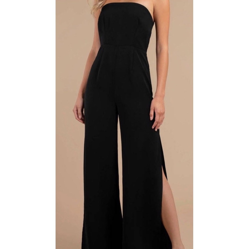 TOBI Black Janine Black Strapless Jumpsuit Wide Leg With Sexy Side Slit - L‎